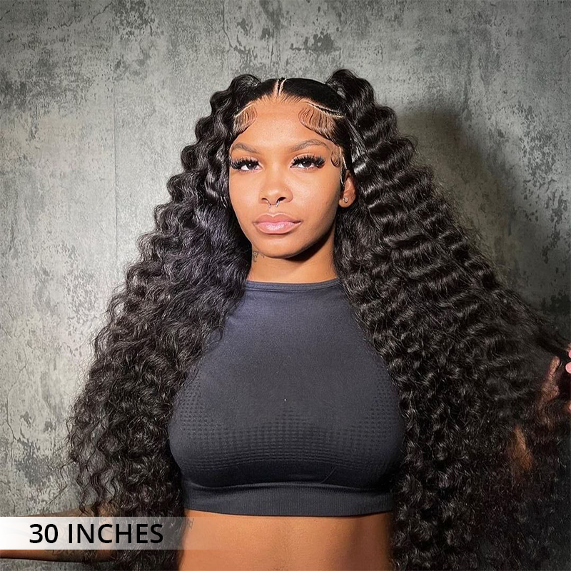 Zlike 300% Density Deep Wave Lace Wigs Bleached Knots Human Hair Transparent Lace Front Wigs