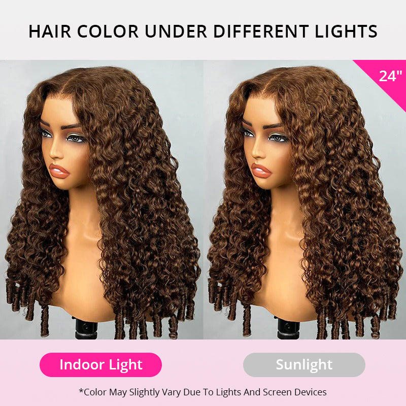 Zlike #4 Chocolate Brown 13x4 Lace Front Burmese Curly 100% Human Hair Wigs With Pre Plucked Hairline & Bleached Knots