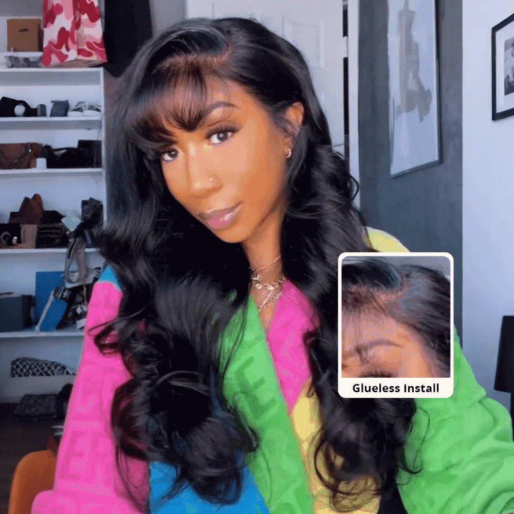 Zlike Pull Go Loose Wave With Wispy Air Bangs Side-Part Fluffy Wigs 100% Human Hair Lace Frontal Wigs