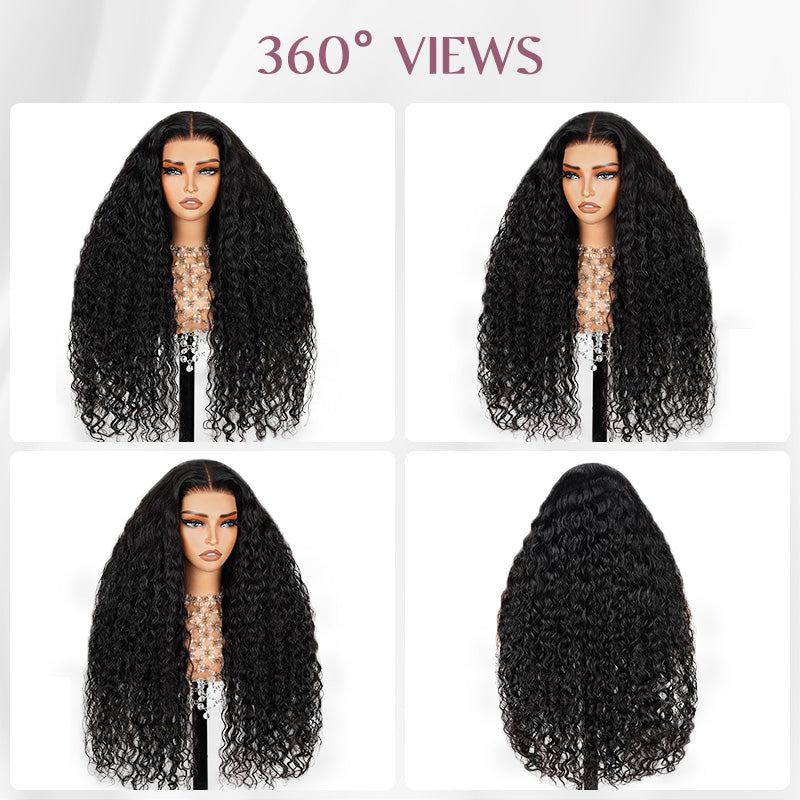 Zlike Water Wave 300% Density Lace Front Human Hair Wigs Natural Color 13x6 Glueless Wig With Pre-Cut Lace & Drawstring