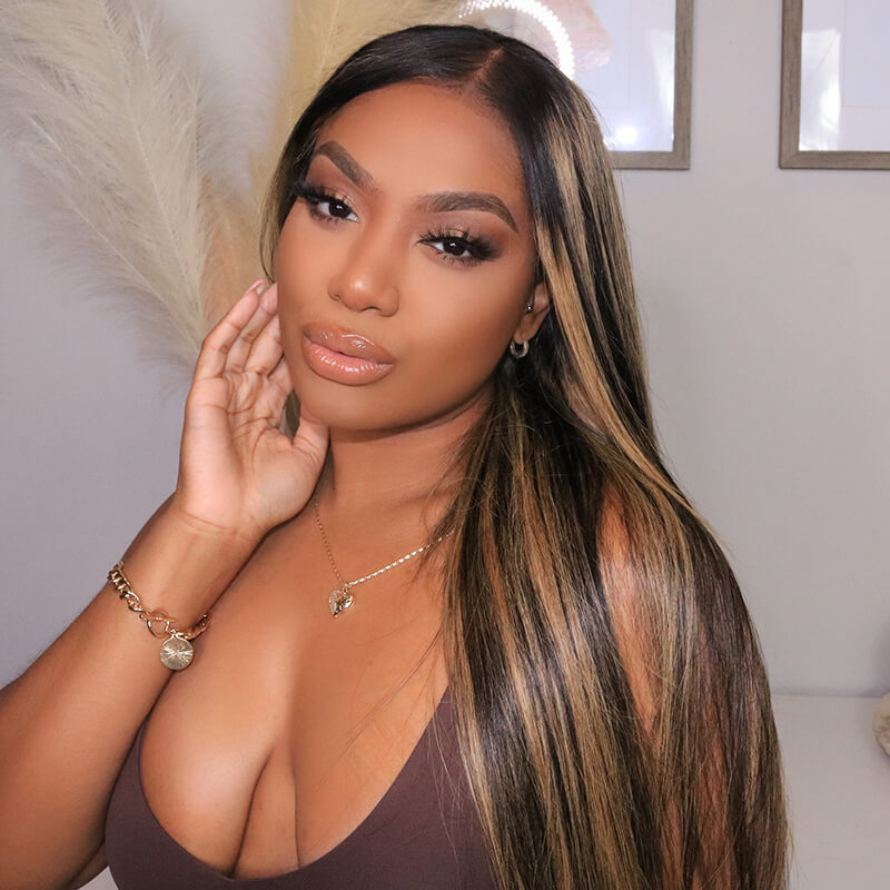 Balayage Highlight Colored Straight Wigs 13x4 Lace Frontal Wigs With Baby Hair