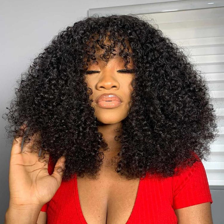 Zlike Breathable Cap Ready To Go Bouncy Jerry Curl Glueless No Lace Curly Wig With Bangs