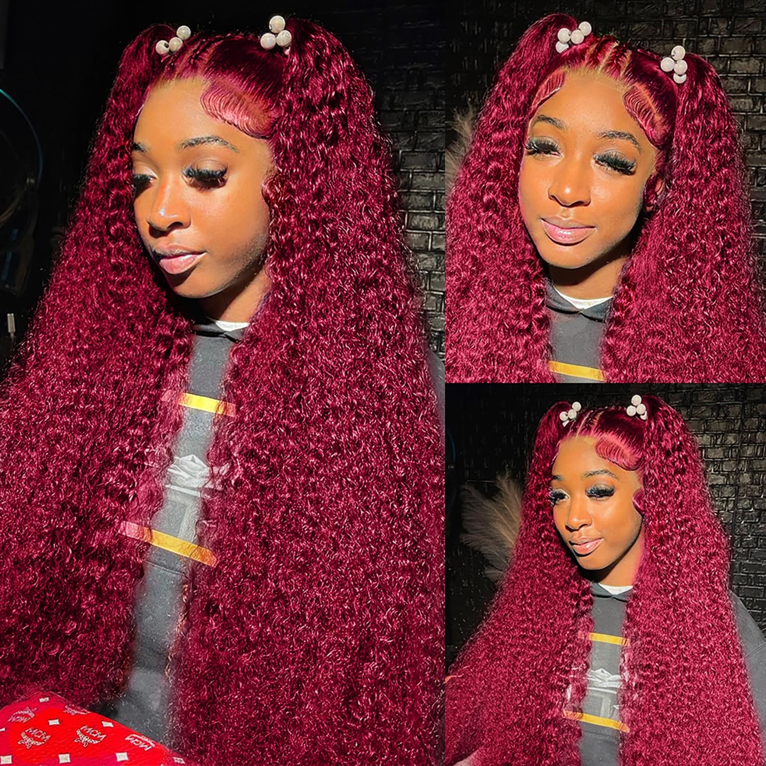 Curly Hair 99j Color Wig Lace Front Wigs Pre Plucked Hairline Baby Hair 100% Human Hair Wigs-Zlike