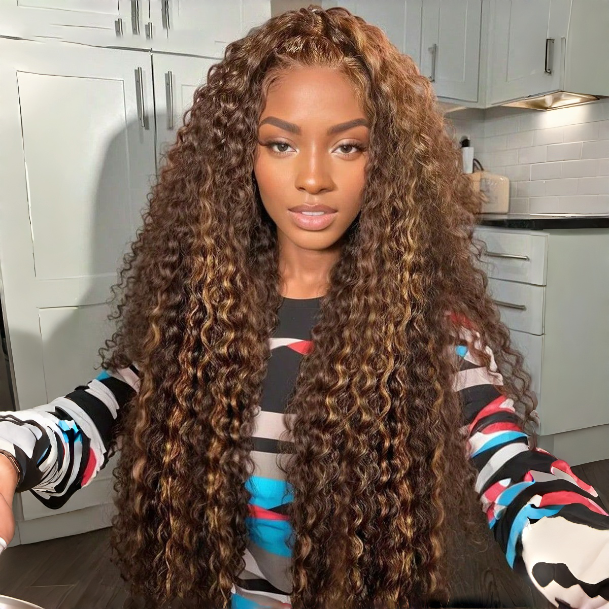 Zlike Deep Wave Invisi-Band 360 Lace Frontal Wigs Highlight Honey Blonde Glueless Human Hair Wigs