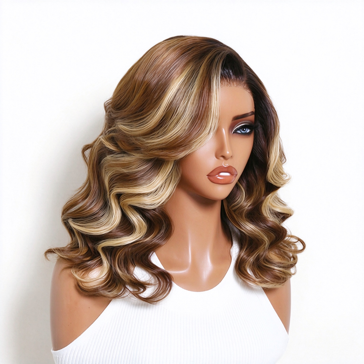 Zlike 7x5 Transparent Lace wig Dark Root Honey Blonde Highlighted Layered Body Wave Bob Human Hair Wig