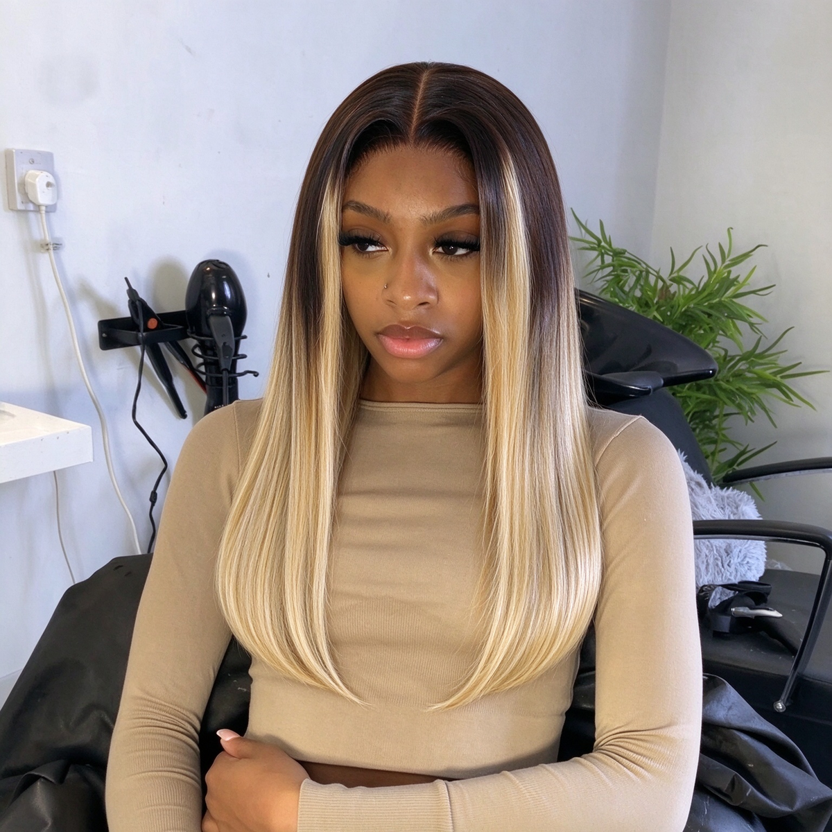 Zlike Dark Brown to Blonde Ombre Straight Bob Lace Frontal Wig Human Hair Wigs
