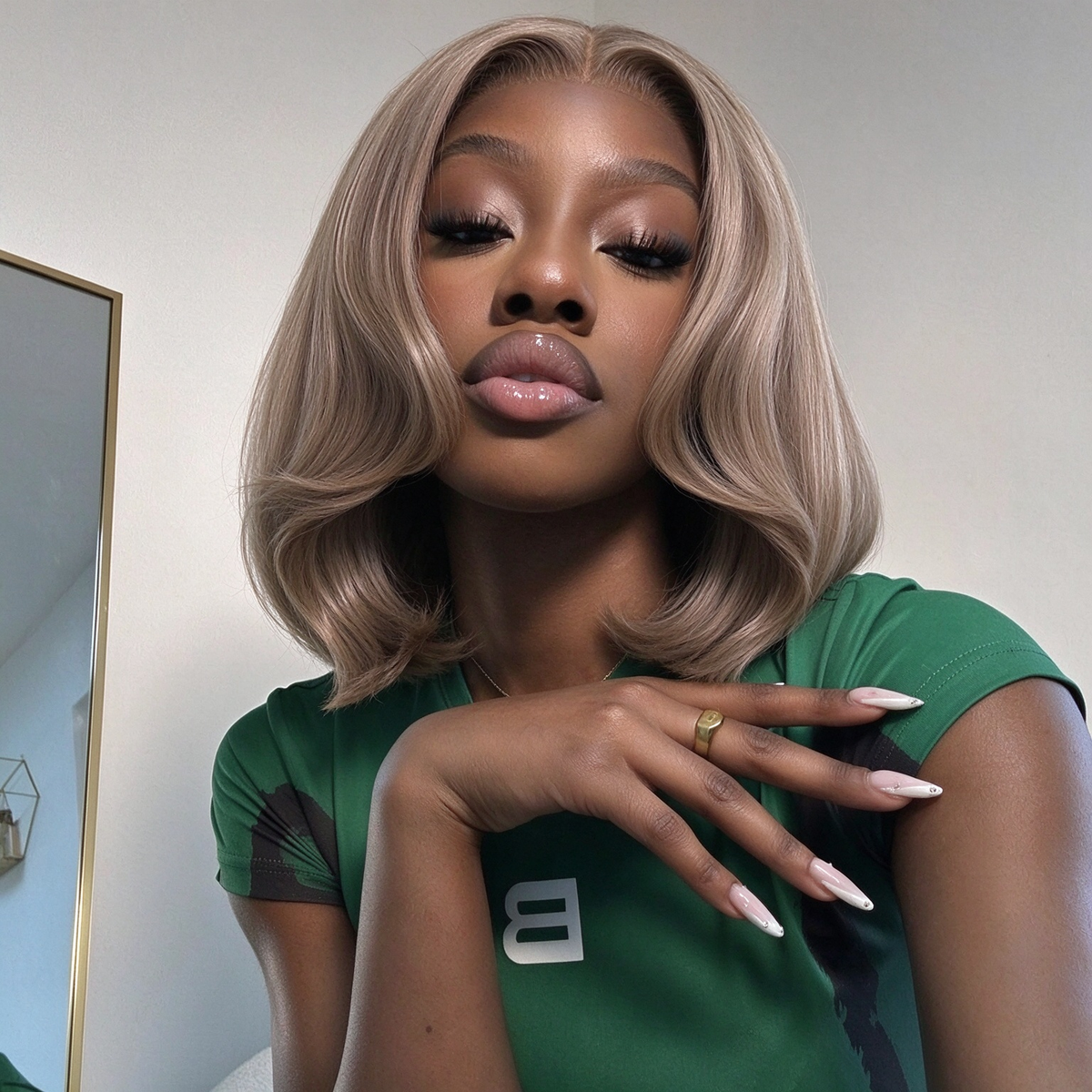 Zlike Light Ash Brown Easy to Go Glueless Lace Front Human Hair Wig Layer Cut Bob Wigs