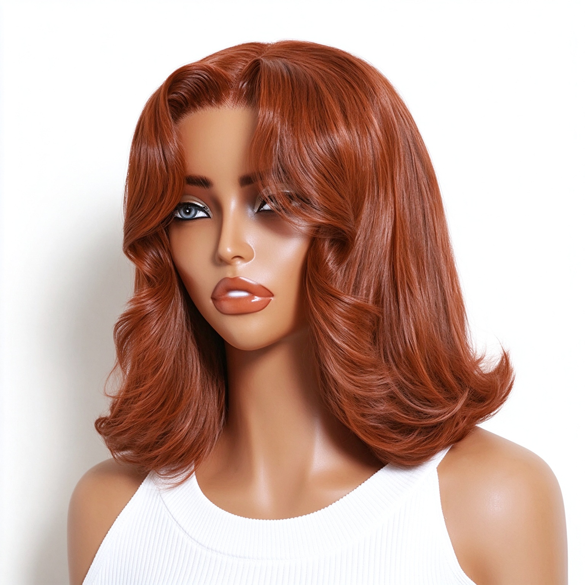 Zlike Copper Auburn Straight Bob Wig with Face-Framing Layers & Flipped Ends Human Hair Wig
