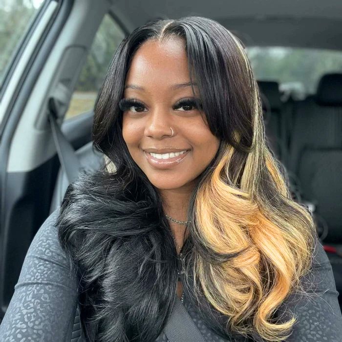 Zlike Skunk Stripe Money Piece Blonde Highlights Peacock Curls Pre-Styled Glueless Heavy Layers Cut Human Hair