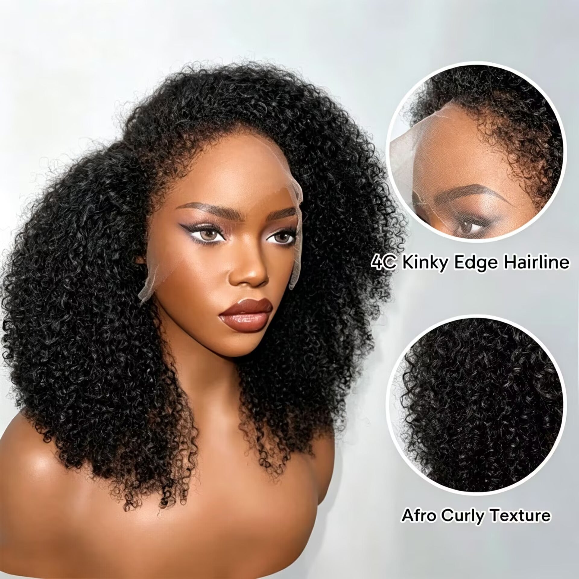 Zlike 4C Kinky Edge Hairline Afro Kinky Curly Glueless Wig Pre-Cut 7x5 HD Lace Human Hair Wig with Pre-Bleached Knots