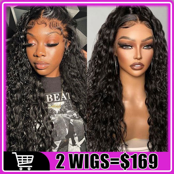 169=2 Wigs 13X4 Water Wave Lace Front Wig 100% Human Hair Wigs Natural Hairline Flash Sale