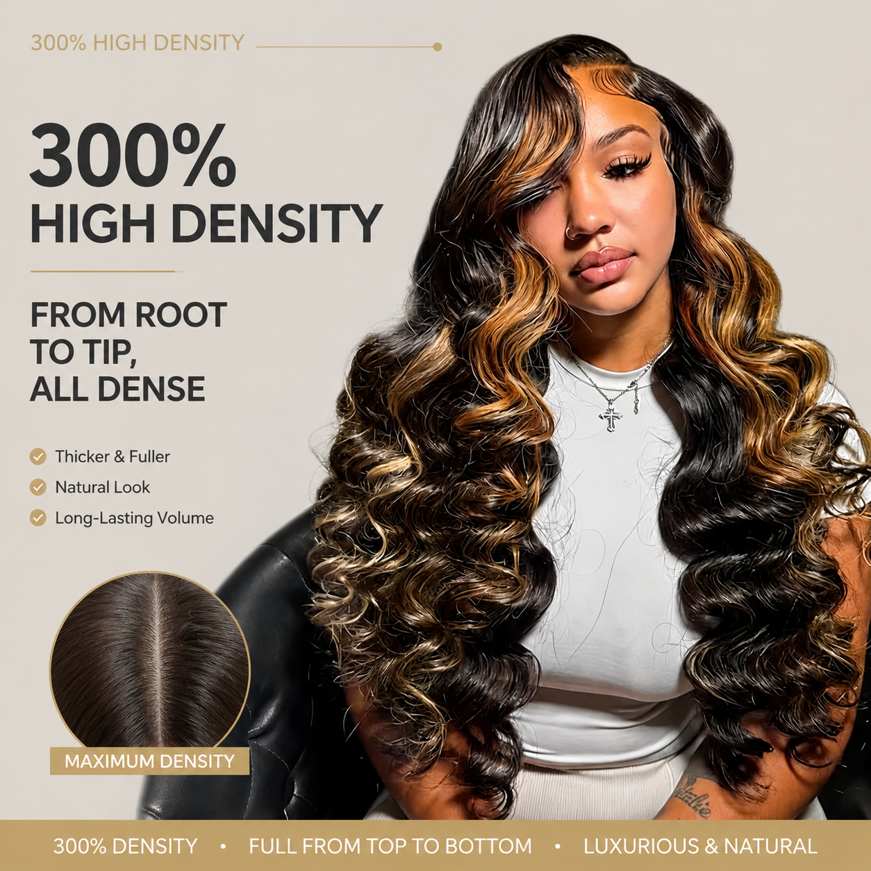 Zlike Blonde Skunk Stripe Loose Deep Drawstring Wigs 300% Density Glueless Pre-Cut Transparent Lace 100% Human Hair