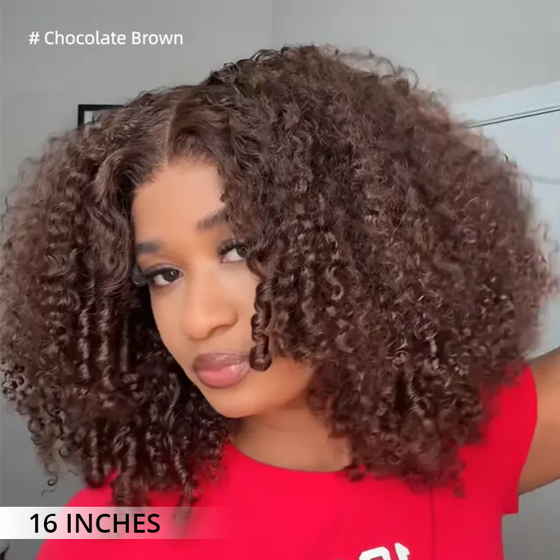 Zlike 250% Density Fluffy Layer Burmese Curly Wigs Pre-cut 7x5 Transparent Lace Closure Human Hair Wigs With Drawstring