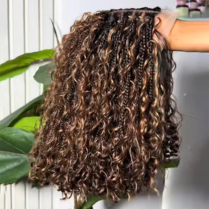 Zlike Water Wave Boho Braids Glueless Pre-Cut Lace Front Long Wigs Human Hair Wigs With Braided Top