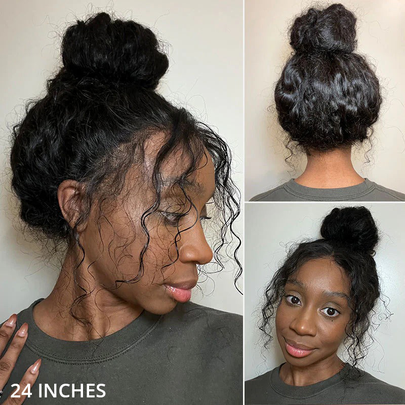 24"=$168 Water Wave Invisi-Strap 360 Lace Frontal Wigs Bleached Knots Pre Cut Human Hair Wigs