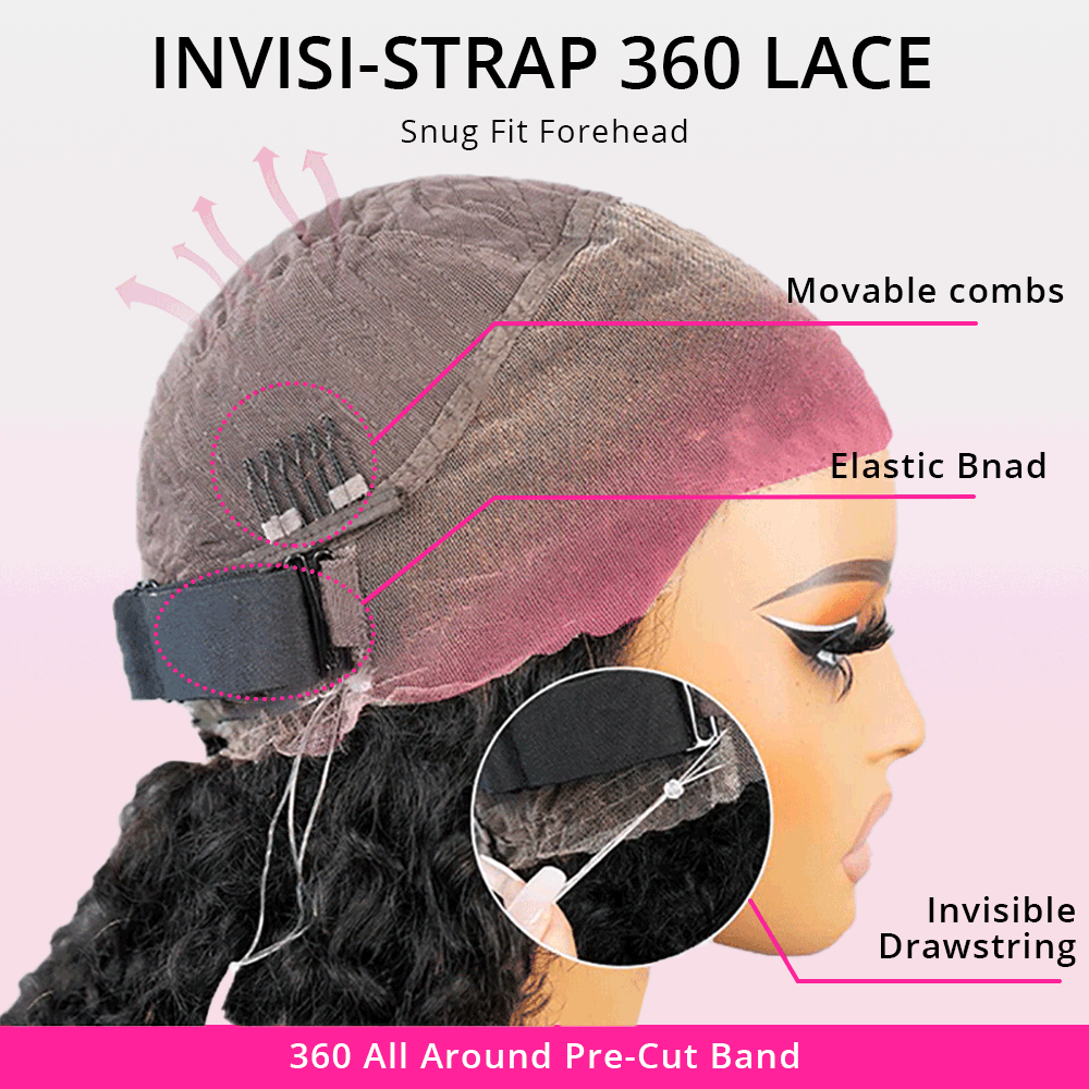 Water Wave QuickFit™ 360 Lace Frontal Wigs 300% Density Bleached Knots Pre Cut Human Hair Wigs