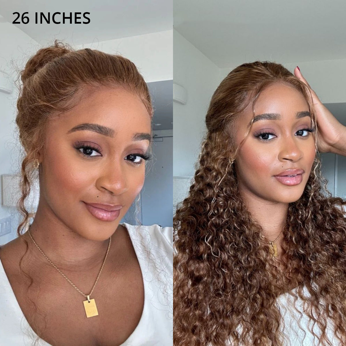 Highlight Honey Blonde Water Wave Glueless Invisi-Band 360 Lace Frontal Human Hair Wigs