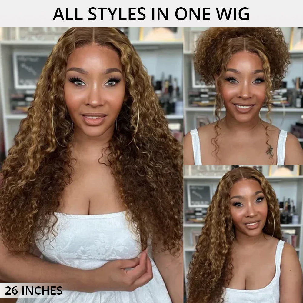 Flash Sale | Invisi-Band 360 Lace Frontal Wigs Water Wave Highlight Honey Blonde Glueless Human Hair Wigs