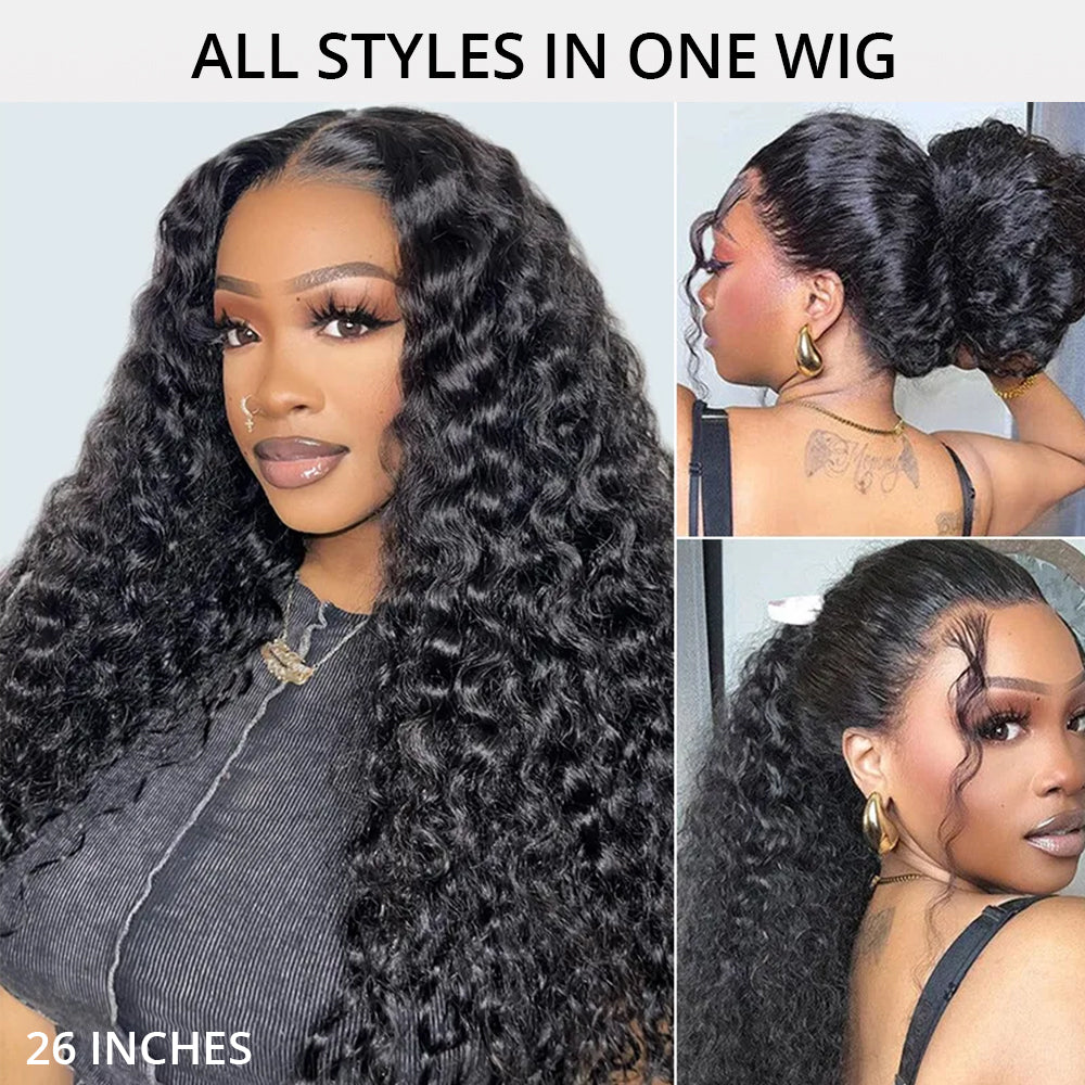 Zlike 300% Density Invisi-Band Deep Wave 360 Lace Frontal Wigs Bleached Knots Human Hair Wigs