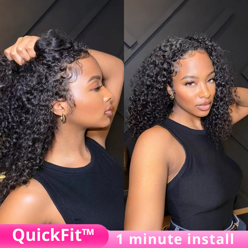 Zlike 4C Curly Edge 300% Density Human Hair Wigs Water Wave Pre Cut Glueless Invisi-Band 360 Lace Frontal Wigs