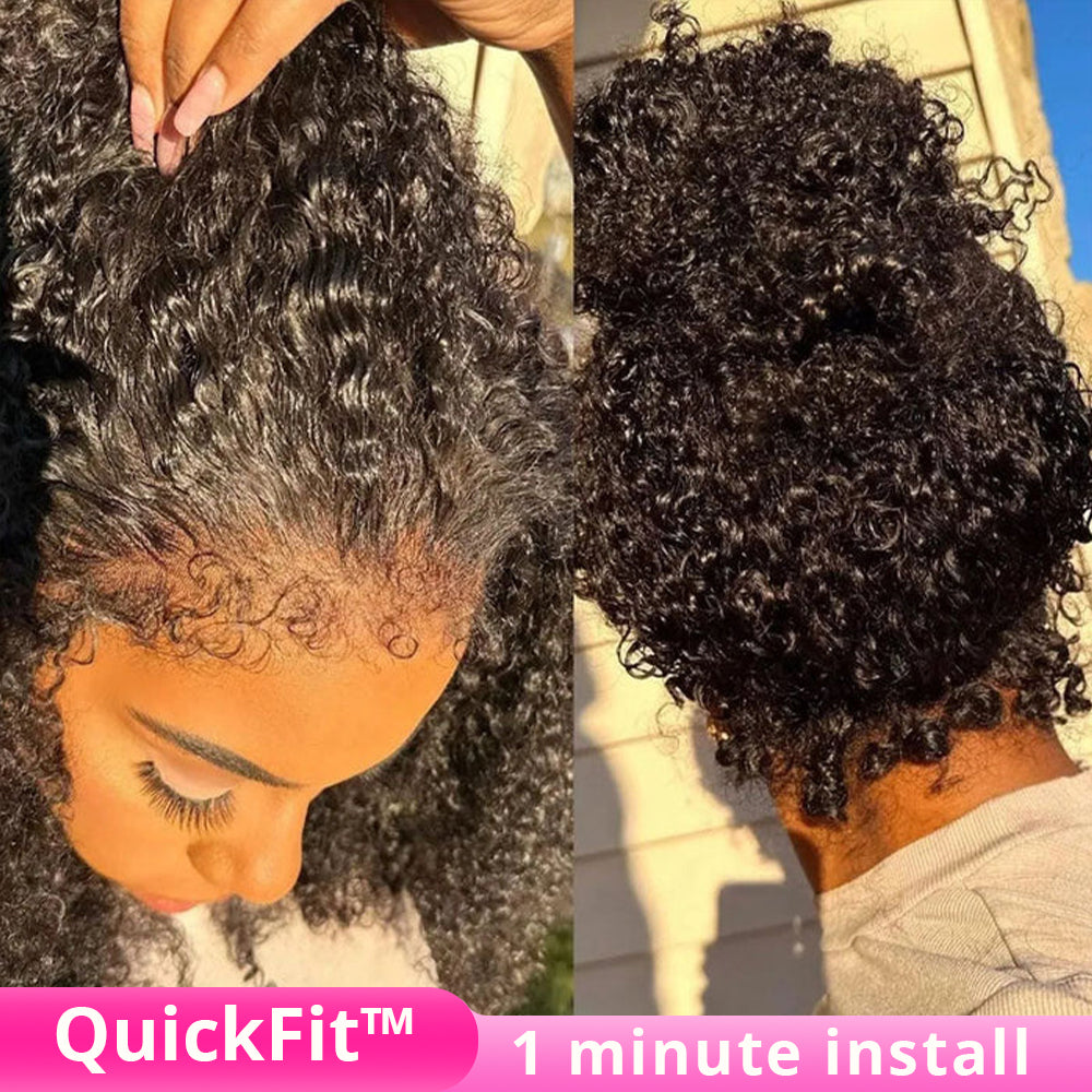 Zlike 4C Curly Edge 300% Density Human Hair Wigs Water Wave Pre Cut Glueless Invisi-Band 360 Lace Frontal Wigs