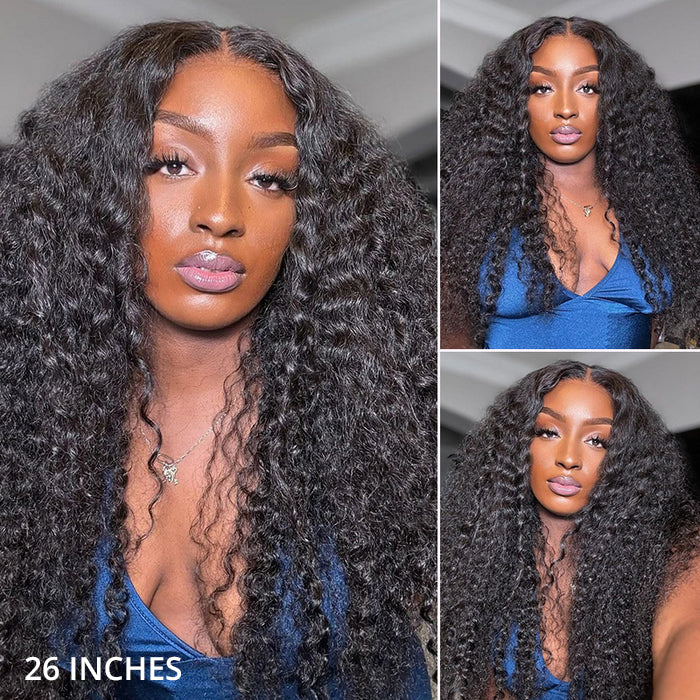 Zlike 4C Curly Edge 300% Density Human Hair Wigs Water Wave Pre Cut Glueless Invisi-Band 360 Lace Frontal Wigs