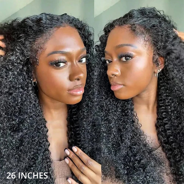 Zlike 4C Curly Edge 300% Density Human Hair Wigs Water Wave Pre Cut Glueless Invisi-Band 360 Lace Frontal Wigs