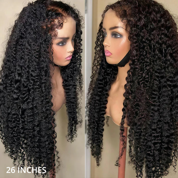 Zlike 4C Curly Edge 300% Density Human Hair Wigs Water Wave Pre Cut Glueless Invisi-Band 360 Lace Frontal Wigs