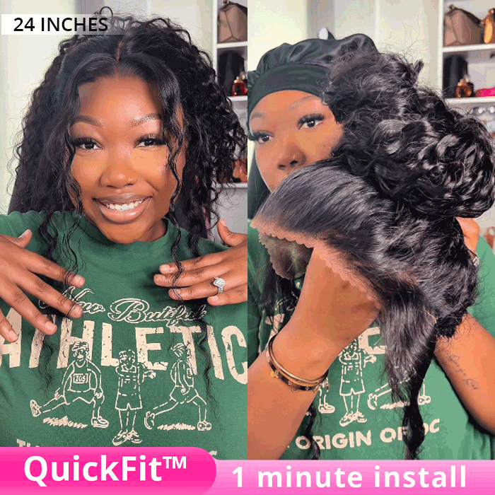 Pre Cut Glueless Invisi-Band Water Wave 360 Lace Frontal Human Hair Wigs With Baby Hair