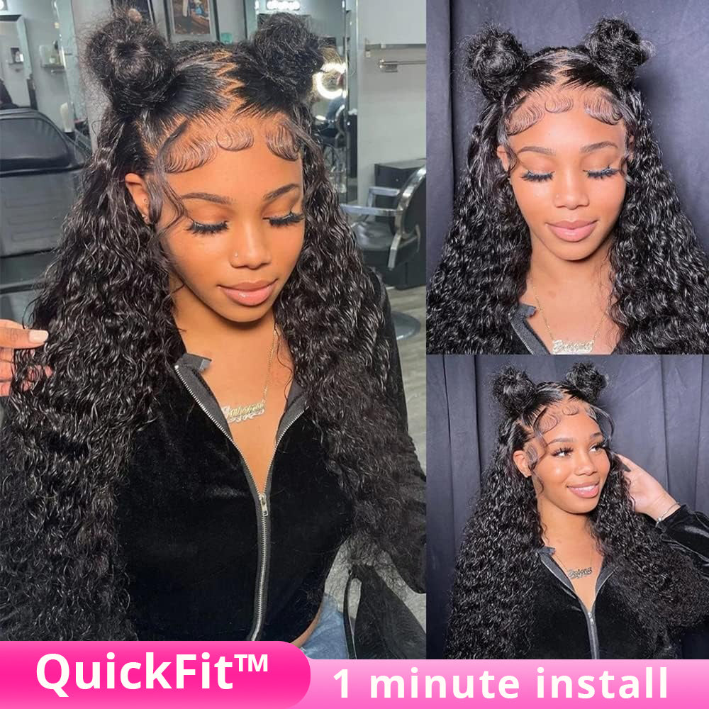 Pre Cut Glueless Invisi-Band Water Wave 360 Lace Frontal Human Hair Wigs With Baby Hair