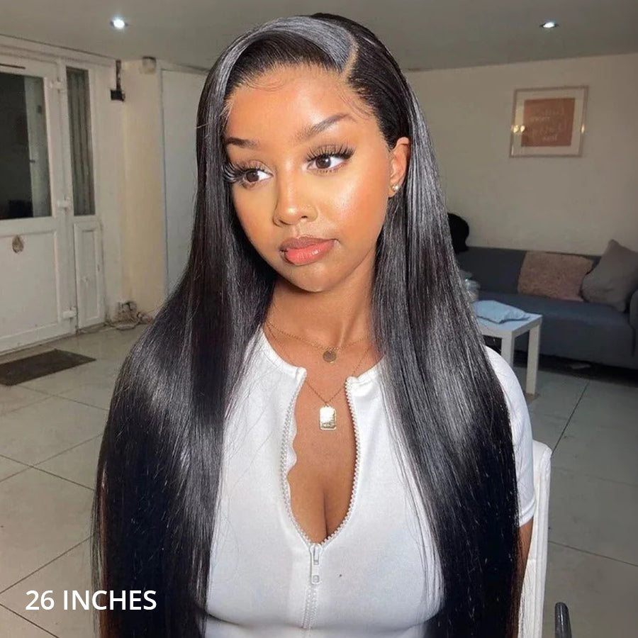 Glueless Pre Cut Straight 360 Lace Frontal Wig Invisi-Band Human Hair Wigs Natural Hairline