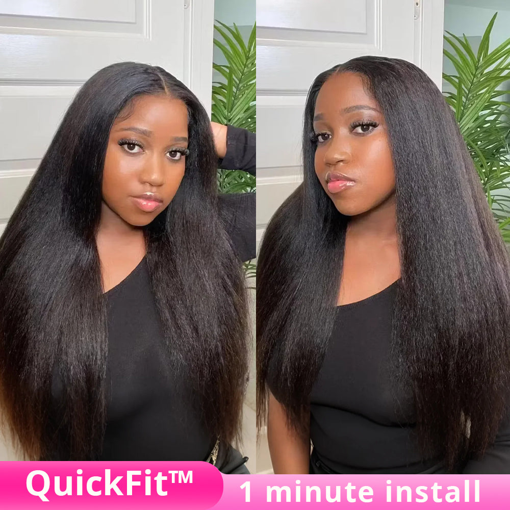 Zlike Pre Bleached Yaki Straight Invisi-Band 360 Lace Frontal Wig Glueless Human Hair Wigs
