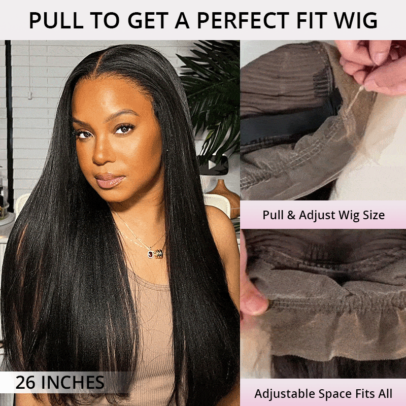 Zlike Pre Bleached Yaki Straight Invisi-Band 360 Lace Frontal Wig Glueless Human Hair Wigs