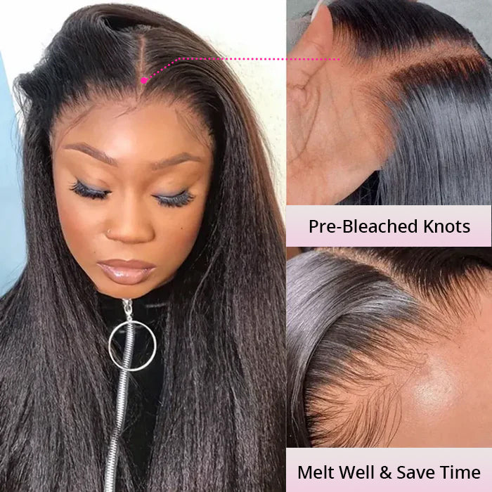 Zlike Pre Bleached Yaki Straight Invisi-Band 360 Lace Frontal Wig Glueless Human Hair Wigs