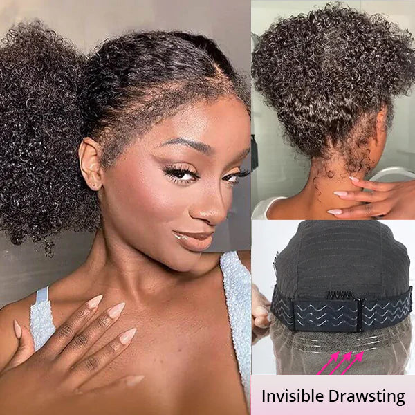 4C Curly Edges Invisi-Band 360 Kinky Curly Lace Front Wig Pre Bleached Human Hair Wigs With Curly Baby Hair