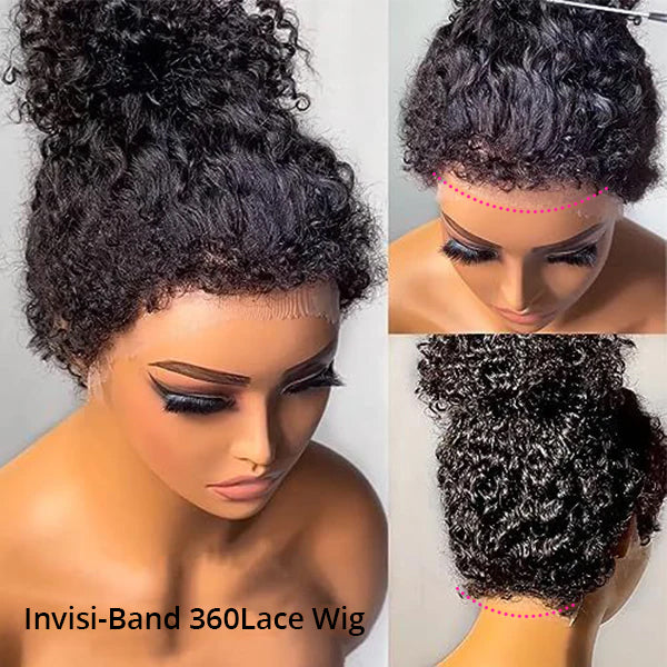 4C Curly Edges Invisi-Band 360 Kinky Curly Lace Front Wig Pre Bleached Human Hair Wigs With Curly Baby Hair