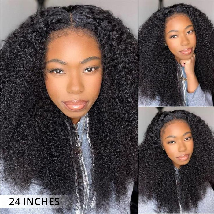 4C Curly Edges Invisi-Band 360 Kinky Curly Lace Front Wig Pre Bleached Human Hair Wigs With Curly Baby Hair