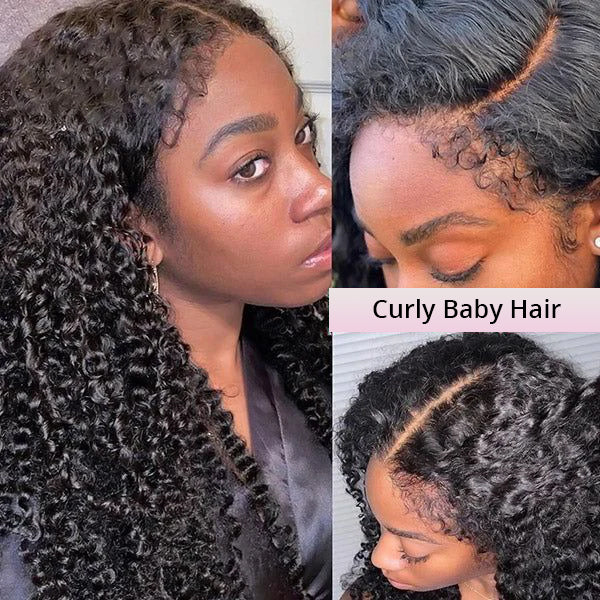 4C Curly Edges Invisi-Band 360 Kinky Curly Lace Front Wig Pre Bleached Human Hair Wigs With Curly Baby Hair
