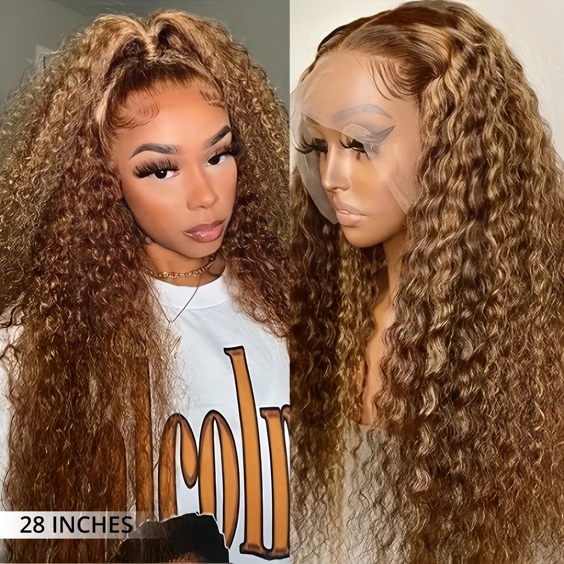 Zlike Honey Blonde Highlight Lace Front Wigs Water Wave Pre Plucked Human Hair Wigs