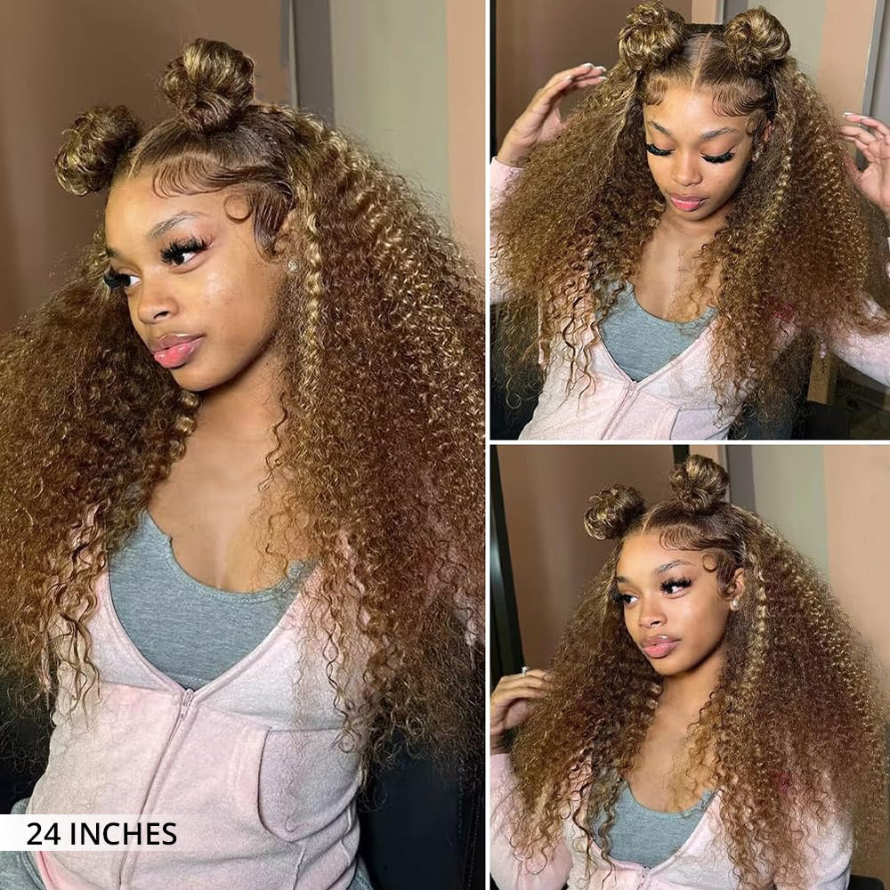 Zlike Honey Blonde Highlight Lace Front Wigs Water Wave Pre Plucked Human Hair Wigs
