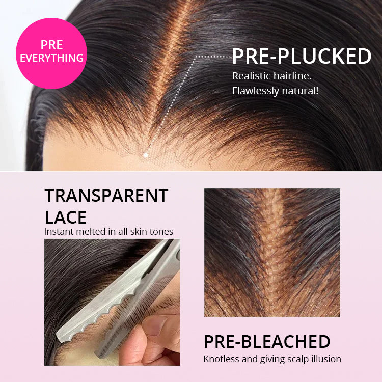 Super Bouncy Deep Wave Lace Wig Bleached Knots Human Hair 250% Density Transparent Lace Closure Wigs