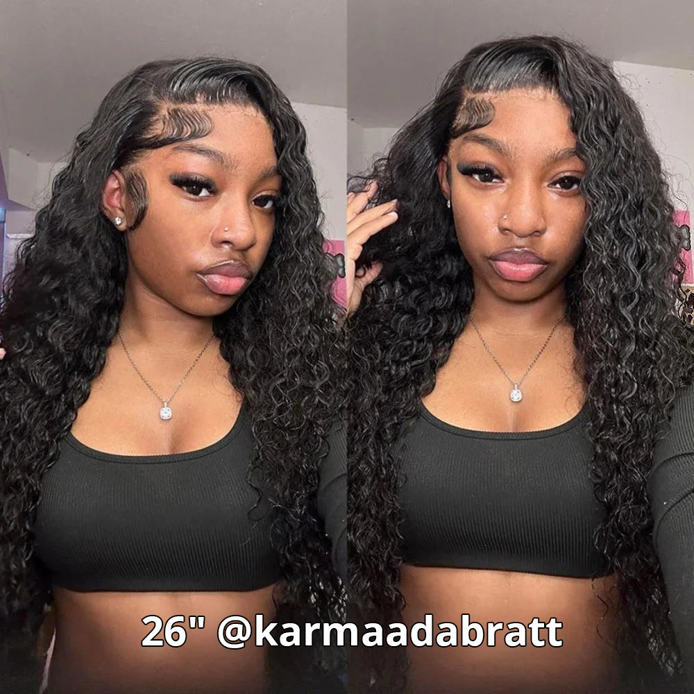 30"=$198 Water Wave Wig 100% Human Hair Transparent Lace Front Wigs Natural Hairline