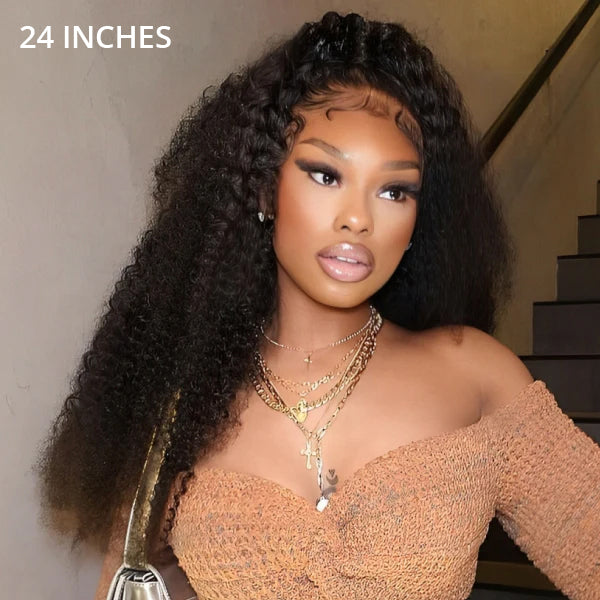 3 In 1 Half Wigs Afro Curly Flexible Fit with Elastic Drawstring Glueless Human Hair Wigs