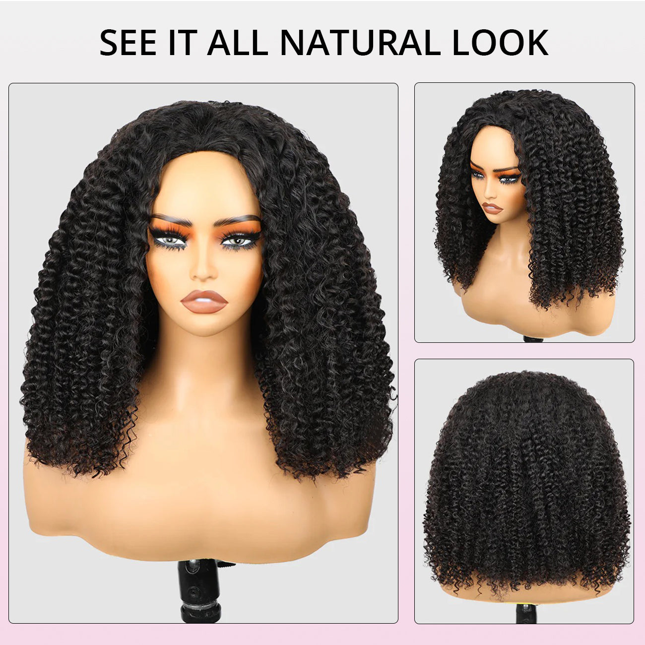 3 In 1 Half Wigs Kinky Curly Flexible Fit Half Wigs With Drawstring Beginner Friendly