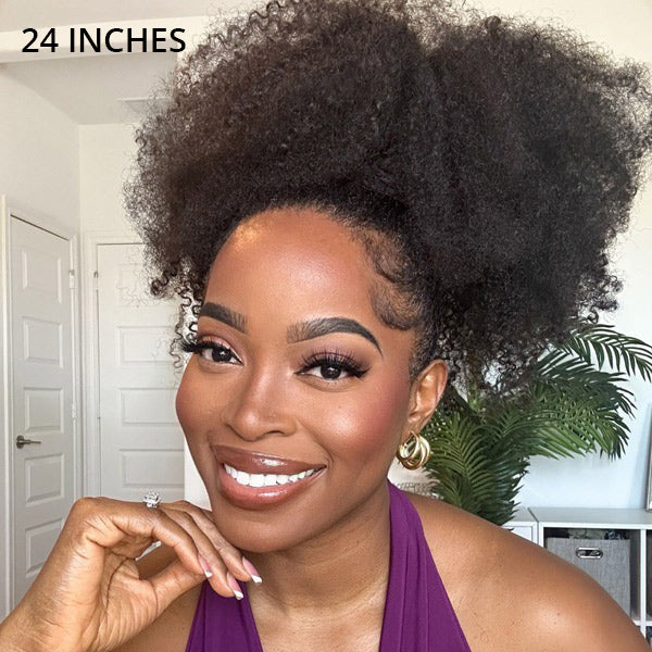 3 In 1 Half Wigs Afro Curly Flexible Fit with Elastic Drawstring Glueless Human Hair Wigs