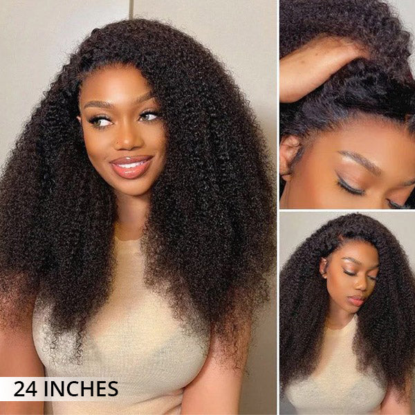 3 In 1 Half Wigs Afro Curly Flexible Fit with Elastic Drawstring Glueless Human Hair Wigs