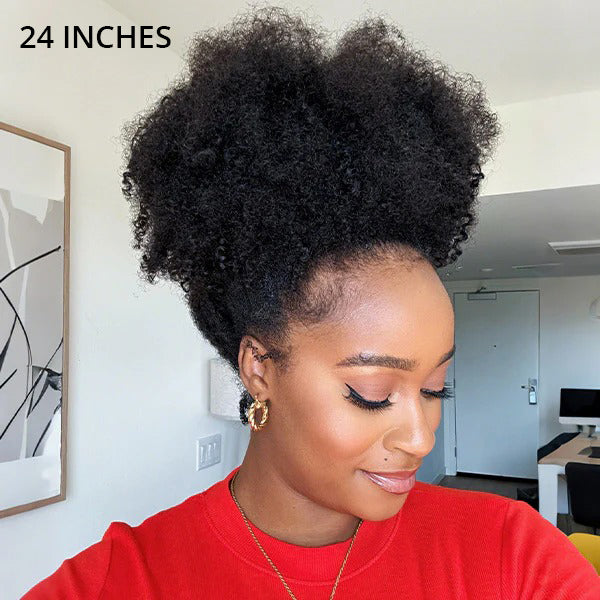 3 In 1 Half Wigs Afro Curly Flexible Fit with Elastic Drawstring Glueless Human Hair Wigs