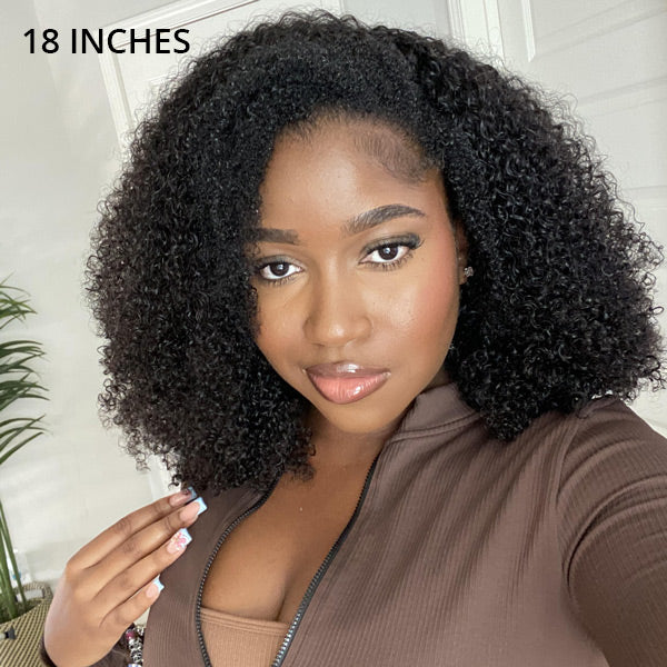 3 In 1 Half Wigs Afro Curly Flexible Fit with Elastic Drawstring Glueless Human Hair Wigs