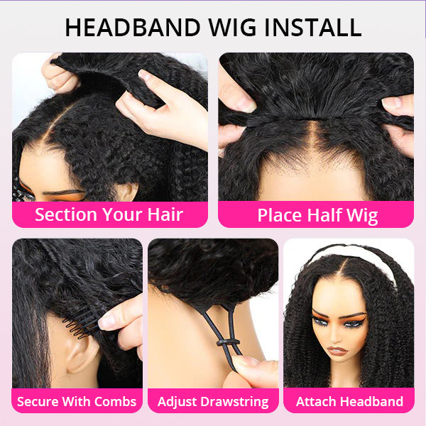 3 In 1 Half Wigs Afro Curly Flexible Fit with Elastic Drawstring Glueless Human Hair Wigs