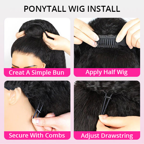 3 In 1 Half Wigs Afro Curly Flexible Fit with Elastic Drawstring Glueless Human Hair Wigs